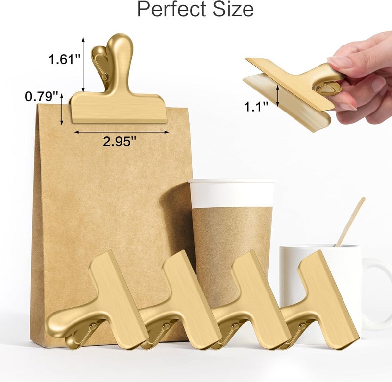 WUDIME 12 Pack Chip Clips, Stainless Steel Chip Bag Clips, Food Clip, Heavy Duty Bag Clip for Food Storage, Perfect for Kitchen Office Usage(Gold) - Image 2